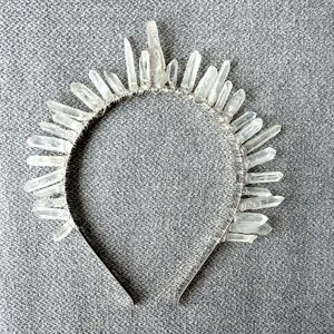 Natural Clear Crystal Crown Headband Quartz Tiara Festival Bridal Cosplay